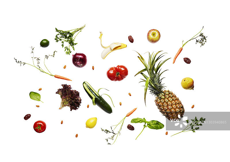 空中飞舞的彩色健康食品图片素材