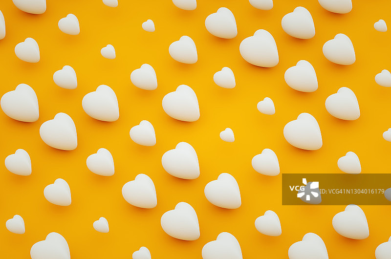 黄色背景上的白色心形3D渲染波普艺术纹理图片素材