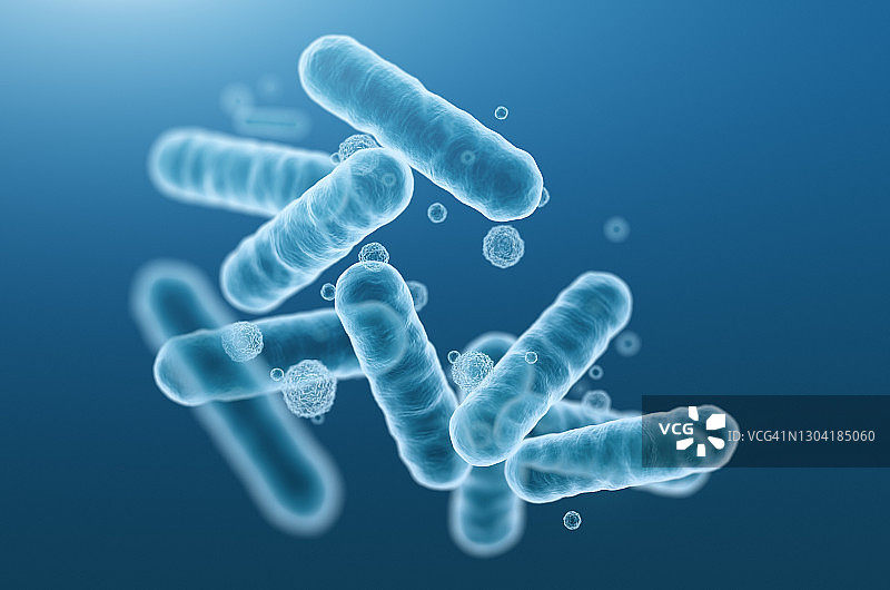 蓝色细菌微观3D渲染特写图片素材