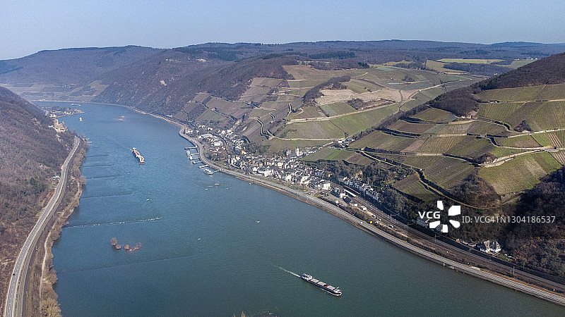 德国莱茵河全景航拍图片素材
