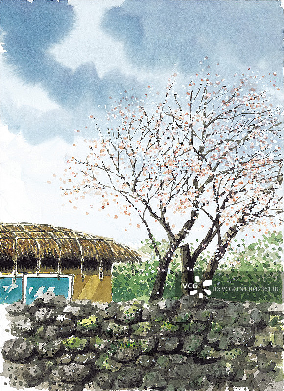 韩国济州岛的韩国传统老房子图片素材