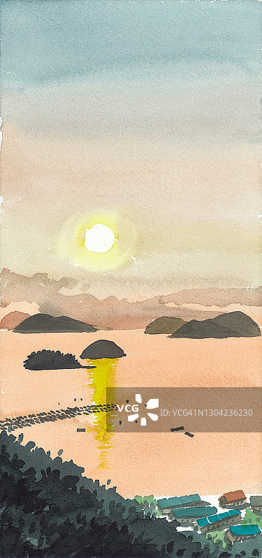 韩国统营达拉公园日落景色图片素材