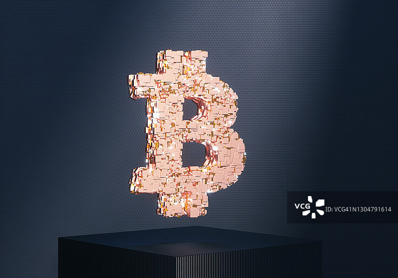 金色立方体组成的比特币标志图片素材