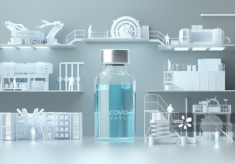 生产线上巨大的COVID-19疫苗瓶图片素材