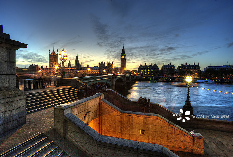 伦敦大本钟与威斯敏斯特桥（黄昏）图片素材