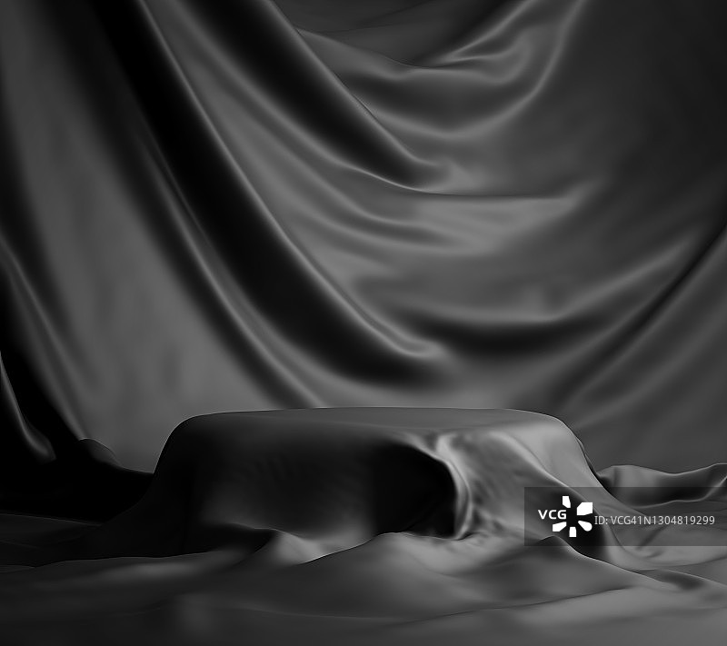 覆盖着黑色布料的领奖台，空旷空间3D渲染图片素材