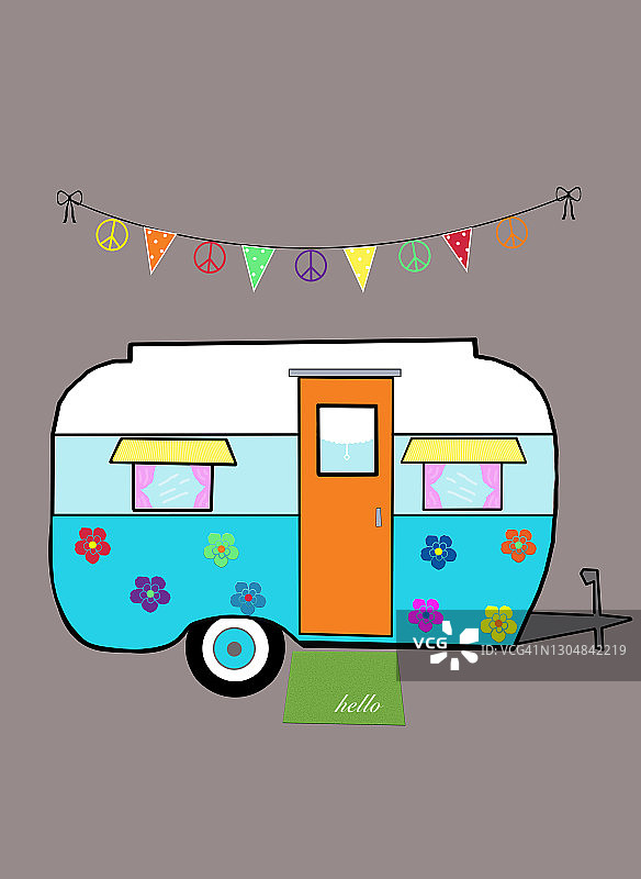 嬉皮复古露营车插画图片素材