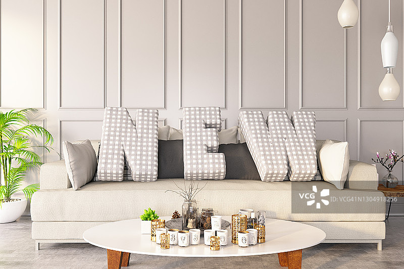 家居装饰理念：带有“NEW”字样的抱枕图片素材