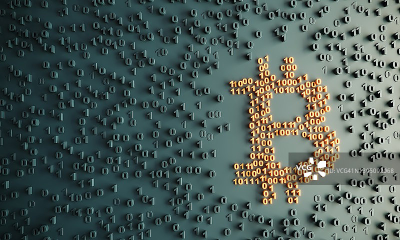 具有二进制代码的比特币概念图片素材