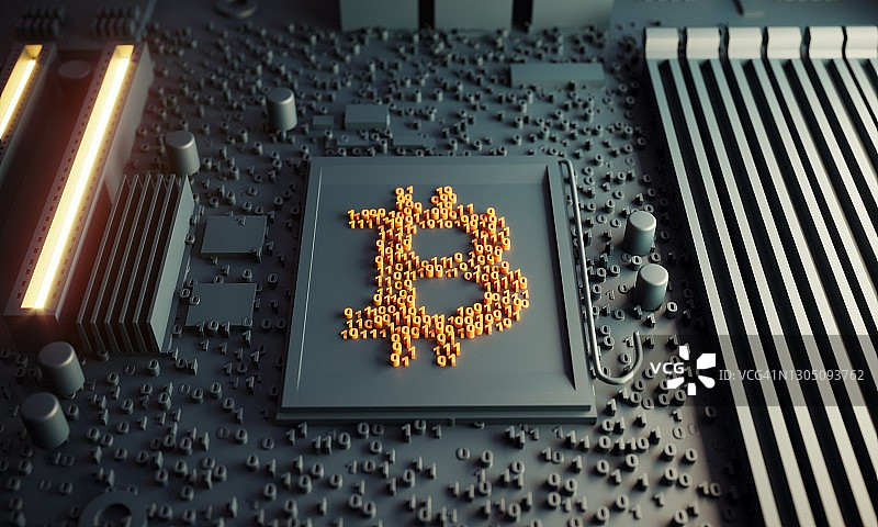 主板上的比特币概念图片素材