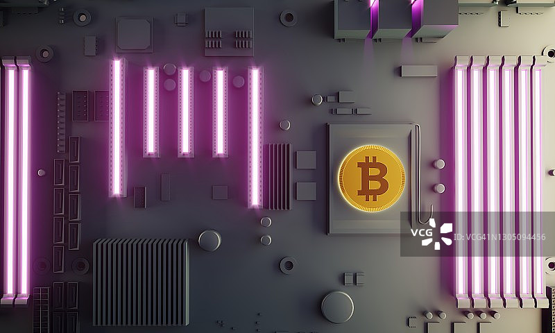 主板上的比特币概念图片素材