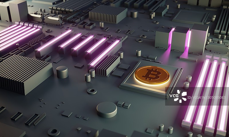 主板上的比特币概念图片素材
