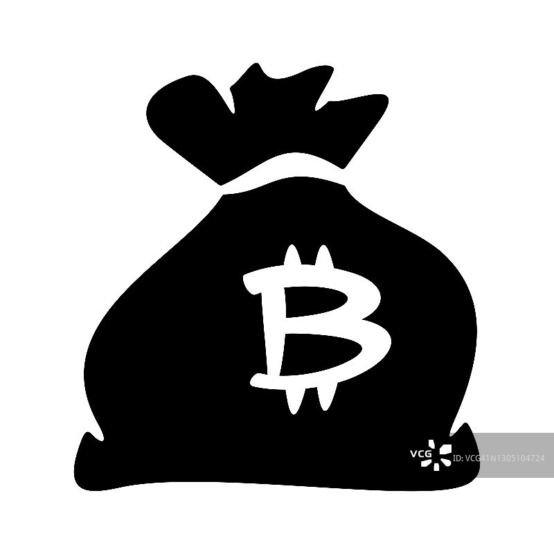 比特币黑色钱袋图标矢量插画图片素材