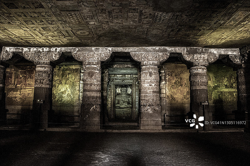 印度阿旃陀石窟内部（联合国教科文组织世界遗产）图片素材