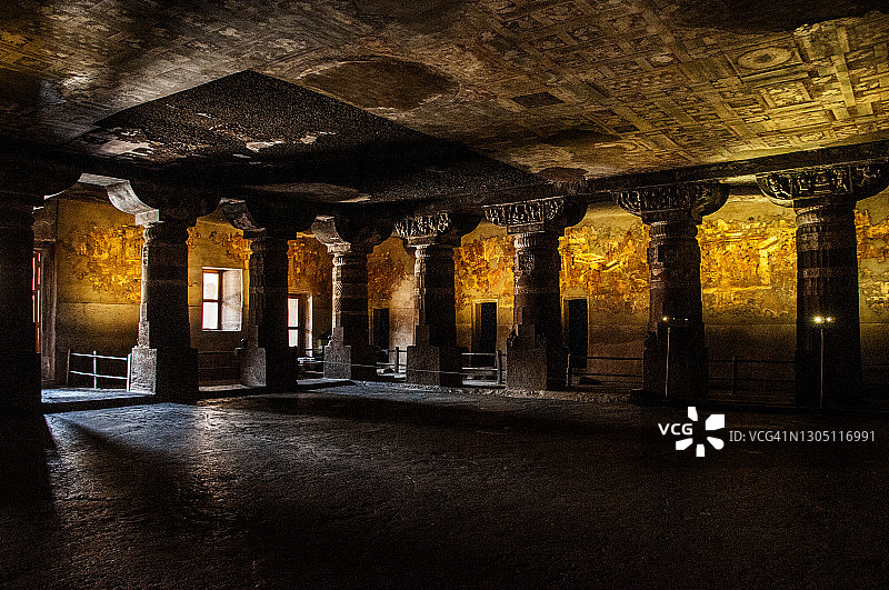 印度阿旃陀石窟内部（联合国教科文组织世界遗产）图片素材