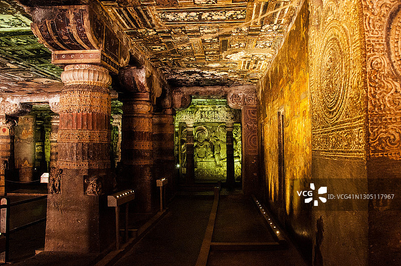 印度阿旃陀石窟内部（联合国教科文组织世界遗产）图片素材