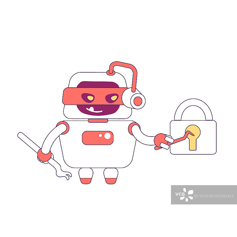 黑客机器人破坏锁线性图标图片素材