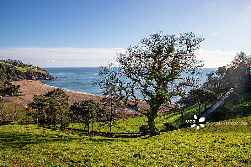 南德文郡黑潭金沙滩高处景观图片素材