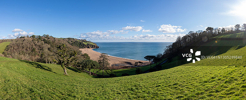 南德文郡黑潭金沙滩高处景观图片素材