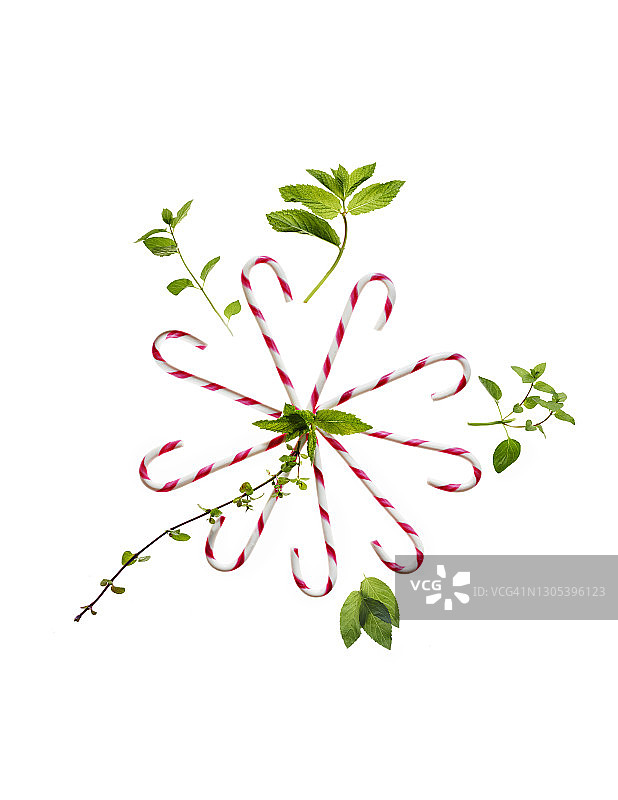 薄荷糖和植物制成的装饰品图片素材