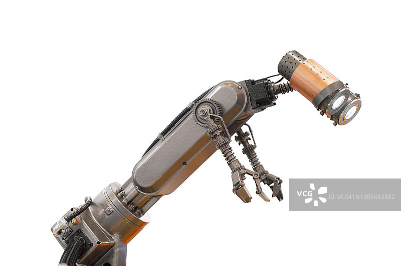 白色背景上的机械手臂图片素材