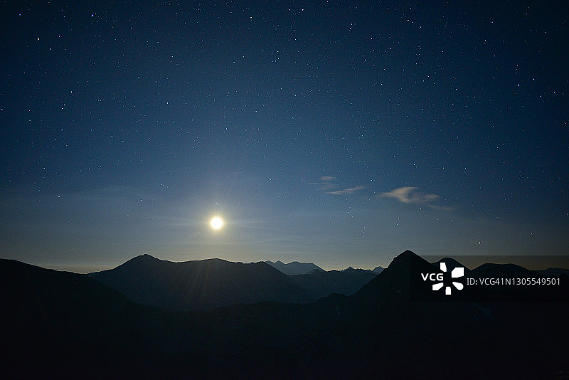 山脉后升起的满月图片素材