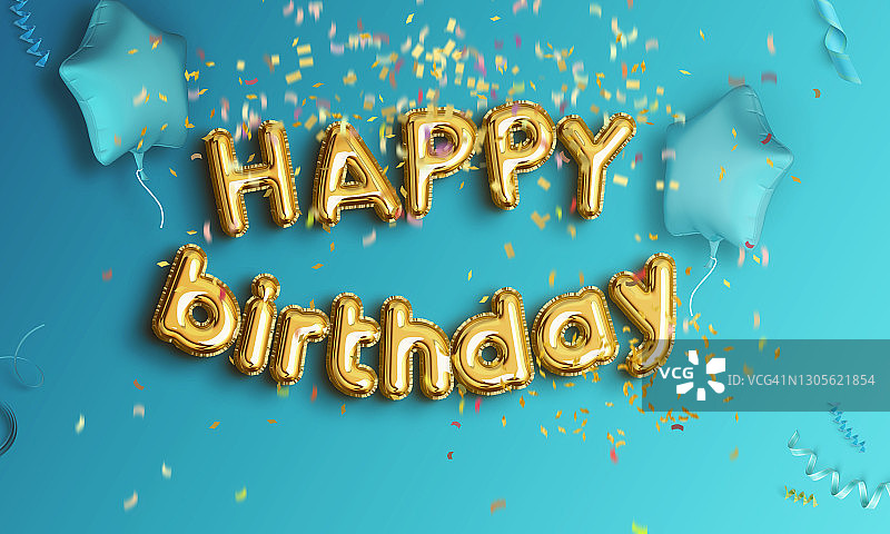 金色气球与闪光纸屑生日祝福图片素材