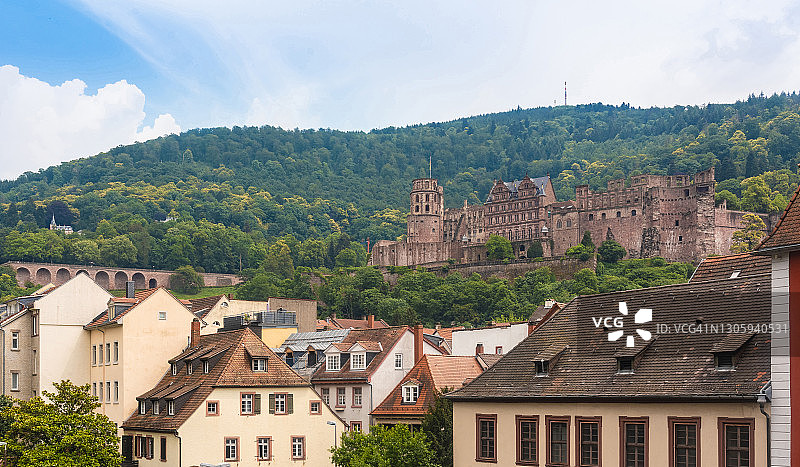 德国巴登-符腾堡州海德堡海德堡城堡遗址与老城区房屋图片素材