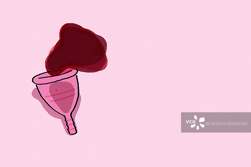 粉色背景上的带血月经杯插图图片素材