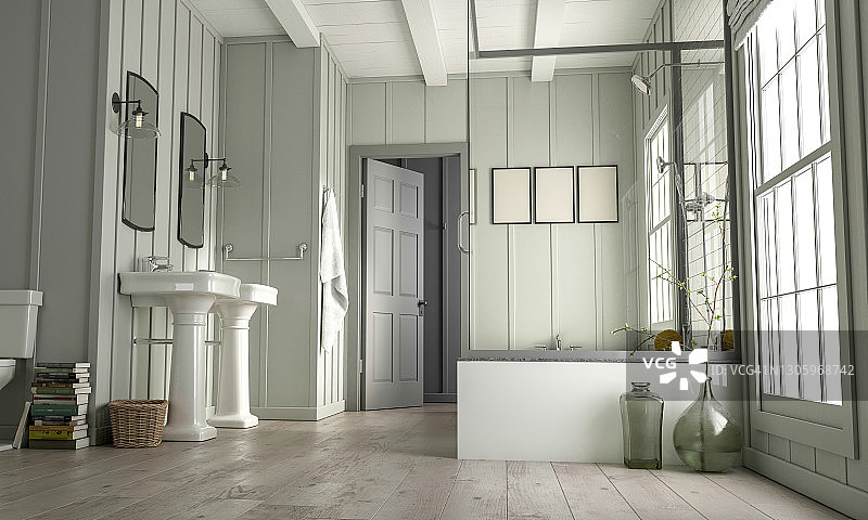 全新豪华住宅中的浴室图片素材