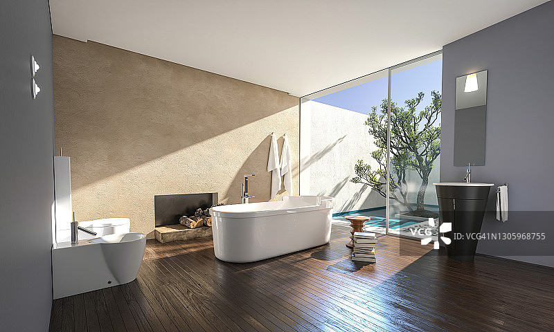 全新豪华住宅中的浴室图片素材