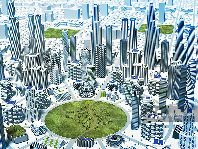 公园高点视角的智能城市景观图片素材