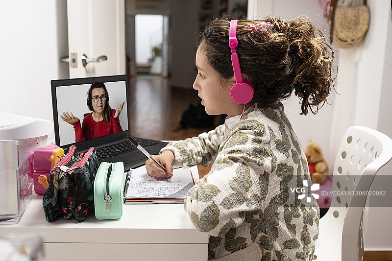 在家远程学习，老师进行远程教学图片素材