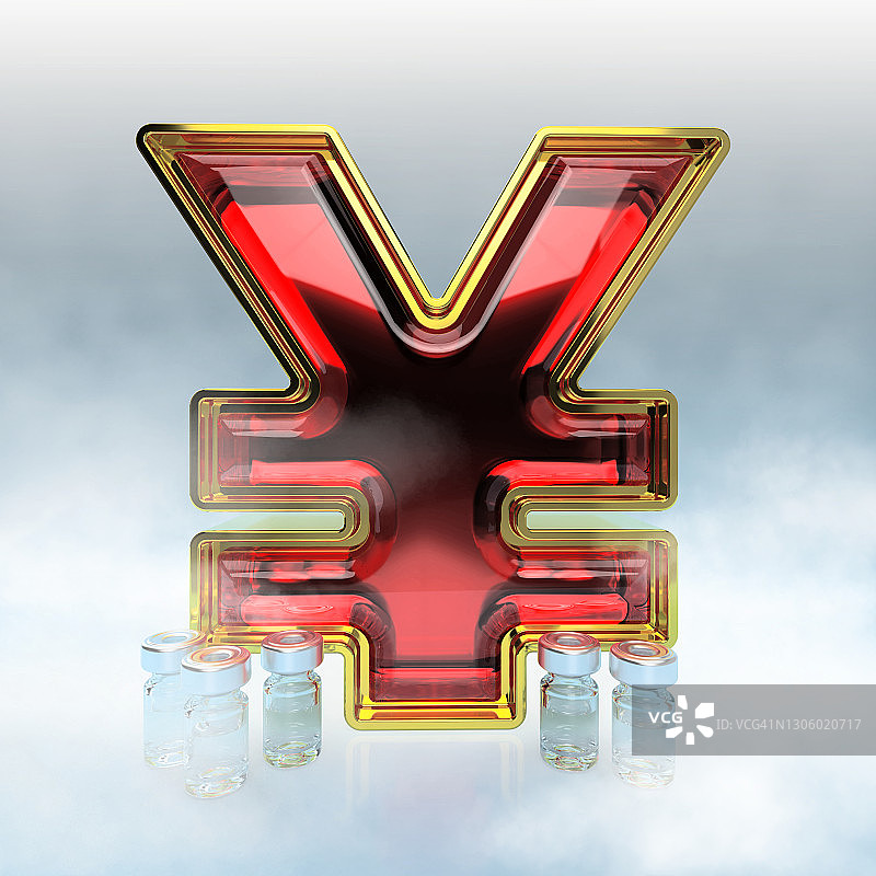 红宝石镶嵌的日元符号与药瓶图片素材