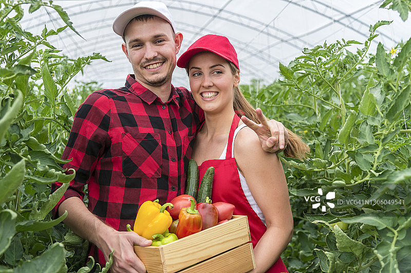 在温室里的年轻农民图片素材