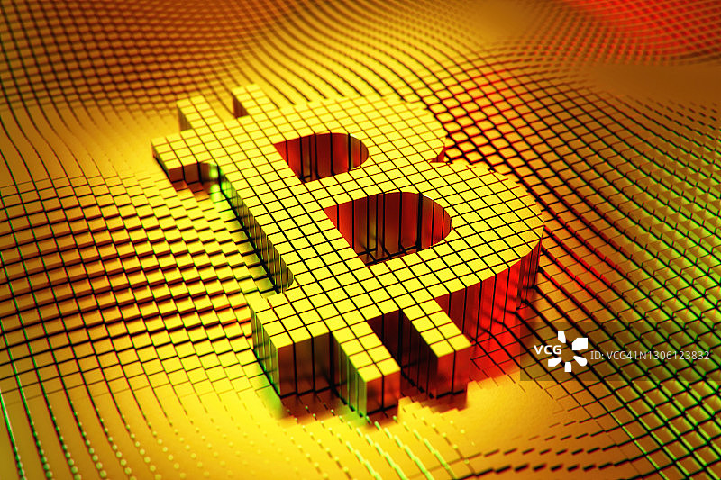 组成比特币标志的金色方块图片素材
