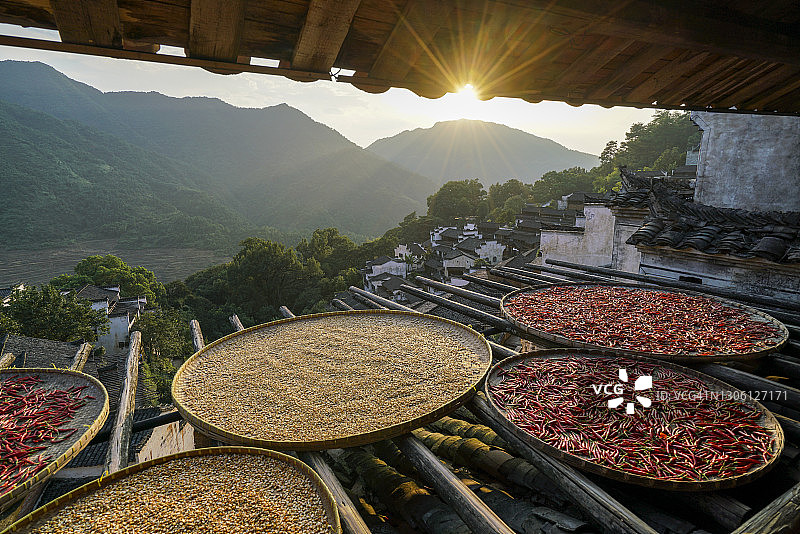 中国江西省上饶市婺源县篁岭旅游度假区秋色，2020年8月23日图片素材