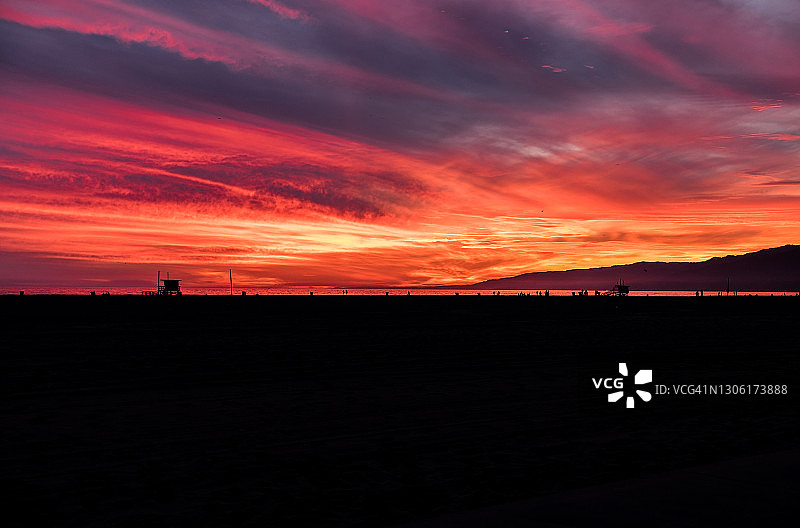 美国加利福尼亚州洛杉矶圣莫尼卡的日落图片素材