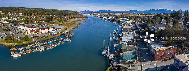 华盛顿州拉康纳旅游小镇的航拍景色图片素材