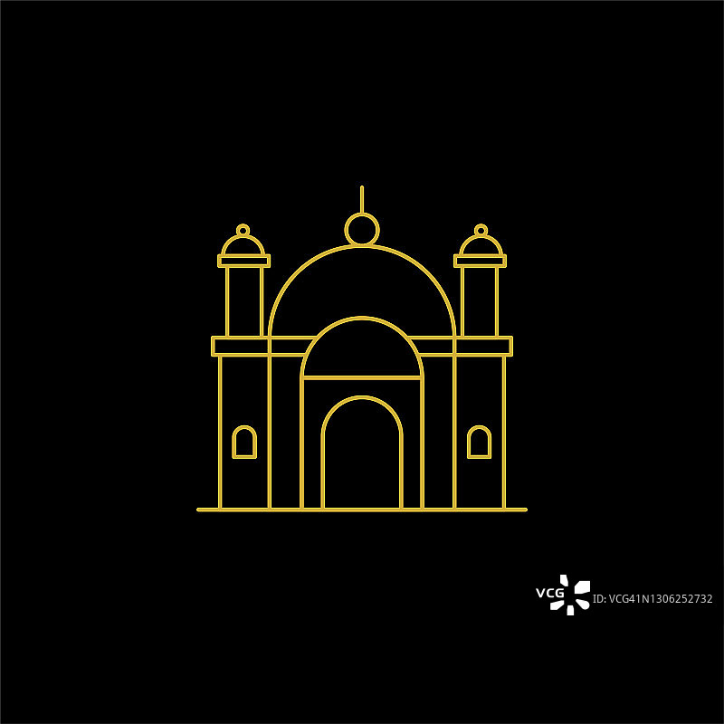 清真寺矢量插画：斋月期间的伊斯兰象征，现代建筑线条艺术风格图片素材