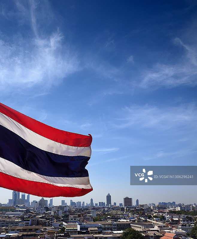 曼谷城市景观与高楼和泰国国旗图片素材