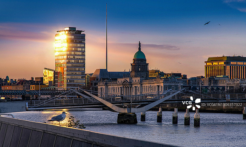 爱尔兰都柏林利菲河上的日落图片素材