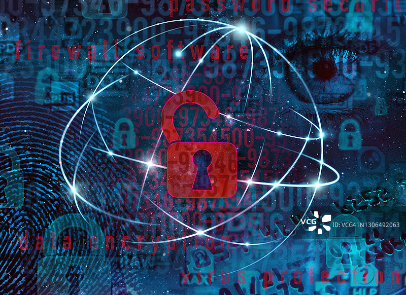 开启的锁，背景是全球连接图片素材