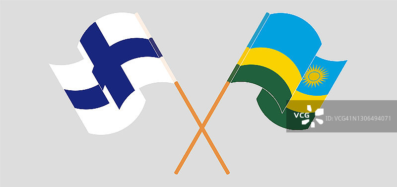 芬兰和卢旺达交叉挥舞的旗帜图片素材