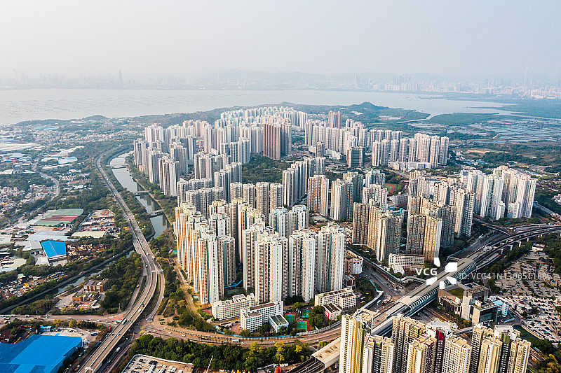 香港天水围的无人机视角图片素材