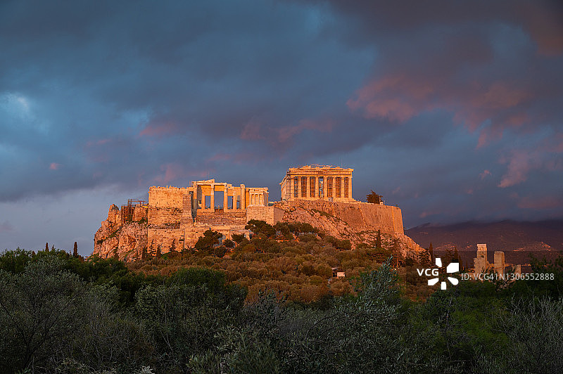 雅典卫城日落美景图片素材
