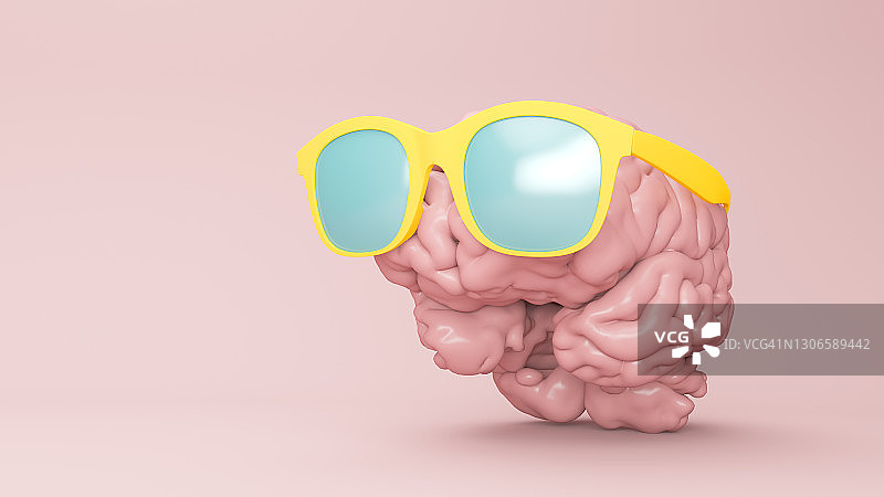 佩戴太阳镜的人脑3D渲染图图片素材