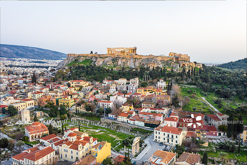 希腊雅典卫城和老城区航拍照片图片素材