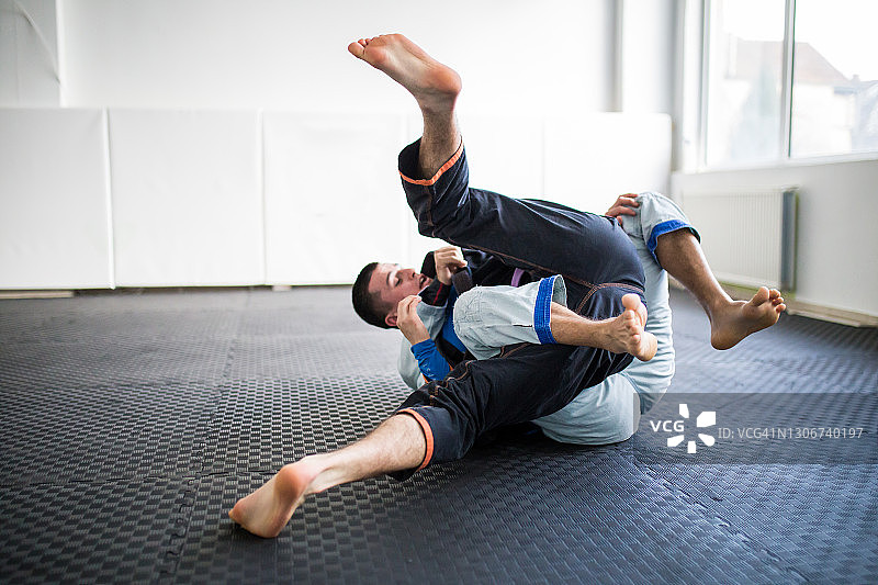 正在进行柔术训练的两名男子图片素材