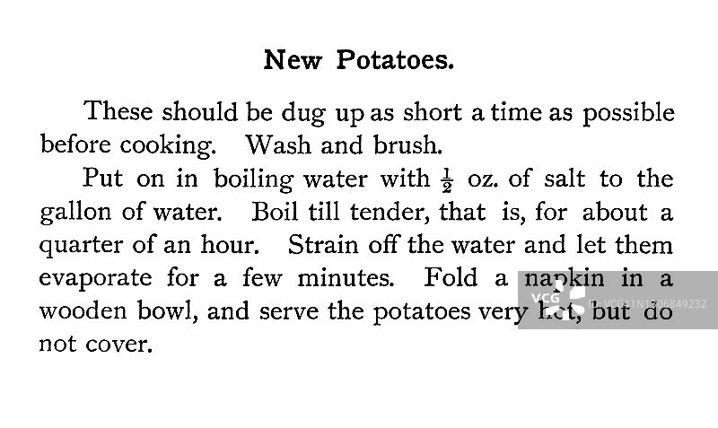 古董食谱：新土豆古版画图片素材